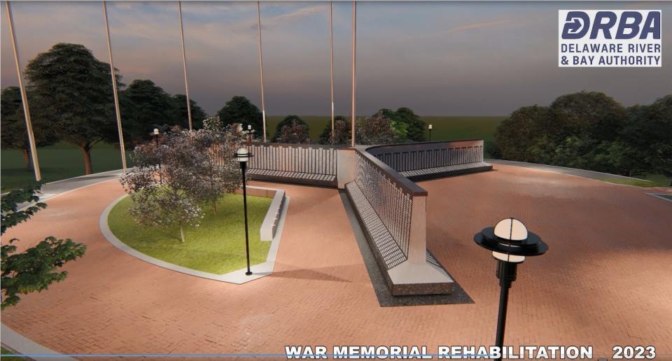 Renderings of the proposed $5 million renovation of the War Memorial Monument at Veteran's Memorial Park near New Castle. The renovation will add the neames of about 1,800 Delaware and New Jersey soldiers who died in the Vietnam War and later conflicts.