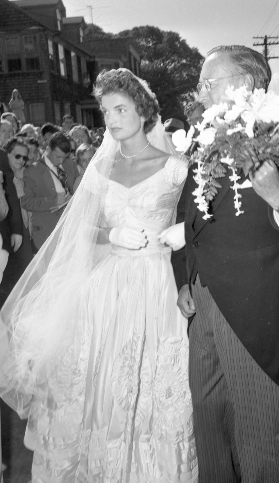 Scenes from the wedding of Massachusetts Sen. John F. Kennedy and Jacqueline Bouvier, who were married on Sept. 12, 1953 at St. Mary's Church in Newport, Rhode Island.