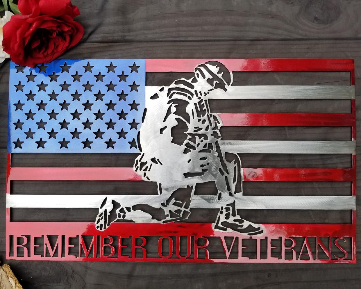 remember our veterans metal flag