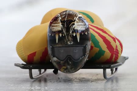 Skeleton – Pyeongchang 2018 Winter Olympics – Men’s Training – Olympic Sliding Centre - Pyeongchang, South Korea – February 11, 2018 - Akwasi Frimpong of Ghana trains. REUTERS/Edgar Su