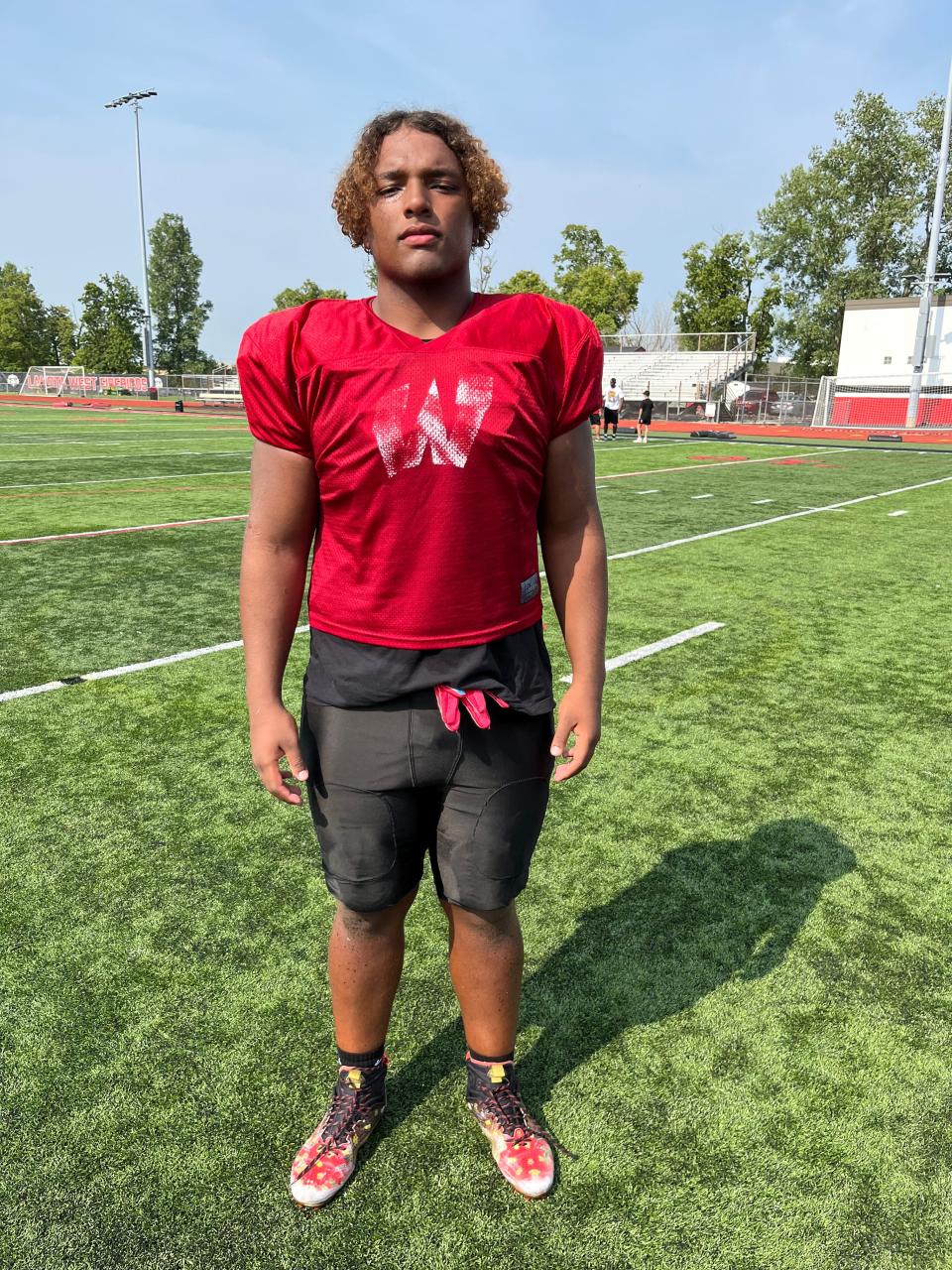 Lakota West senior defensive lineman and Akron commit Elijah Davis. Lakota West High School football practice, August 2, 2023.