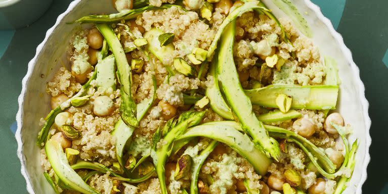 8) Tahini-Lemon Quinoa with Asparagus Ribbons