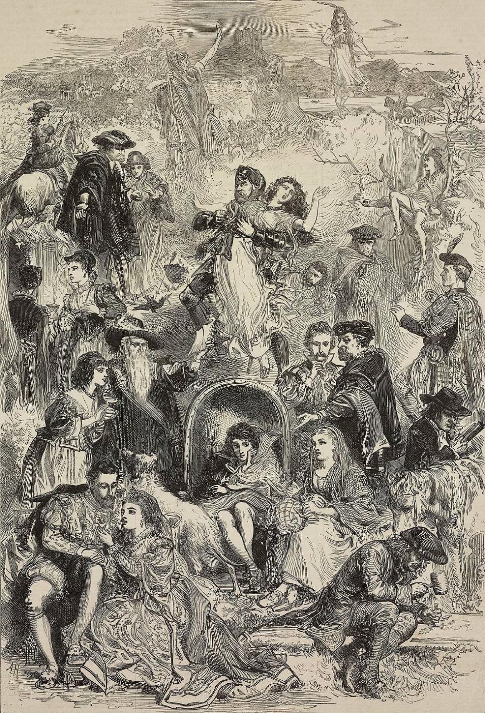 Ilustraci&#xf3;n de Waverley, novela hist&#xf3;rica de Walter Scott, grabado de The Illustrated London News, No 1664, 12 de agosto de 1871.