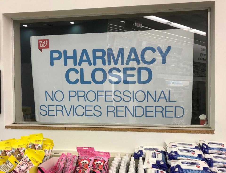 A sign inside a Walgreens Pharmacy in 2021 tells patrons that the pharmacy is closed. Damian Giletto/Delaware News Journal