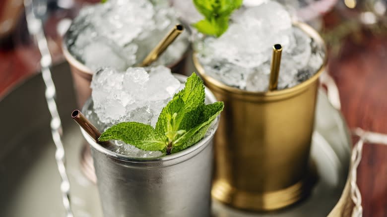 Three Mint Juleps on tray