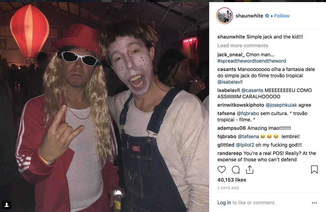 Snowboarder Shaun White chose an unfortunate Halloween costume this year. (screenshot via HuffPost)