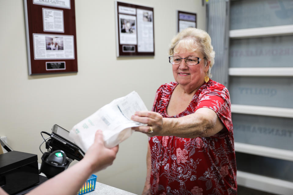 Shirley Pack, right, said she “flipped out” when she learned how much money she and her husband saved by switching from Pickerington to Freedom Pharmacy. (Kenzi Abou-Sabe / NBC News)