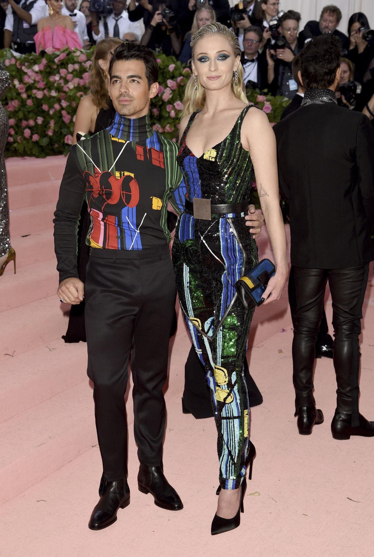 Joe Jonas, left, and Sophie Turner attend The Metropolitan Museum of Art's Costume Institute benefit gala celebrating the opening of the "Camp: Notes on Fashion" exhibition on Monday, May 6, 2019, in New York.