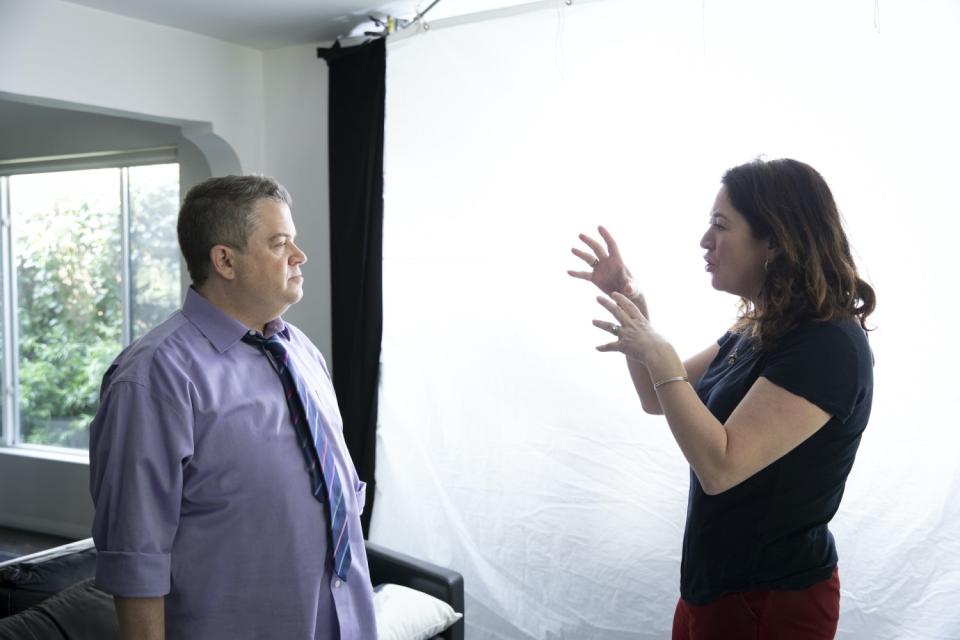 Patton Oswalt, left, and Liz Garbus, executive producers of HBO's "I'll Be Gone in the Dark."