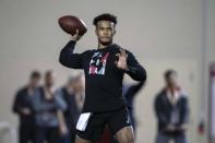 FILE PHOTO: Mar 13, 2019; Norman, OK, USA; Oklahoma quarterback Kyler Murray participates in positional workouts during pro day at the Everest Indoor Training Center at the University of Oklahoma. Mandatory Credit: Jerome Miron-USA TODAY Sports