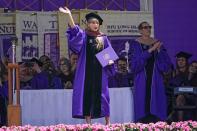 <p>The songstress <a href="https://people.com/music/taylor-swift-nyu-commencement-honorary-doctorate-speech/" rel="nofollow noopener" target="_blank" data-ylk="slk:addressed graduates at NYU's commencement;elm:context_link;itc:0;sec:content-canvas" class="link ">addressed graduates at NYU's commencement</a> at Yankee Stadium on May 18, offering them her "life hacks" before receiving an honorary Doctor of Fine Arts degree. </p>