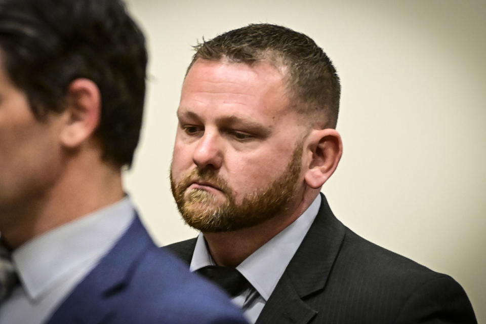 Aurora Police officer Randy Roedema during an arraignment in the Adams County district court at the Adams County Justice Center Jan. 20, 2023.  (Andy Cross / The Denver Post via Getty Images file)