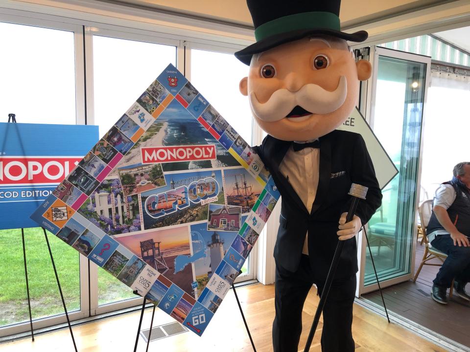 The Hasbro/Top Trumps USA Cape Cod version of the Monopoly board game was revealed on May 23. Mr. Monopoly poses with the board at the Chatham Bars Inn Beach House. The game features iconic Cape Cod properties and businesses. It's available at local retailers.