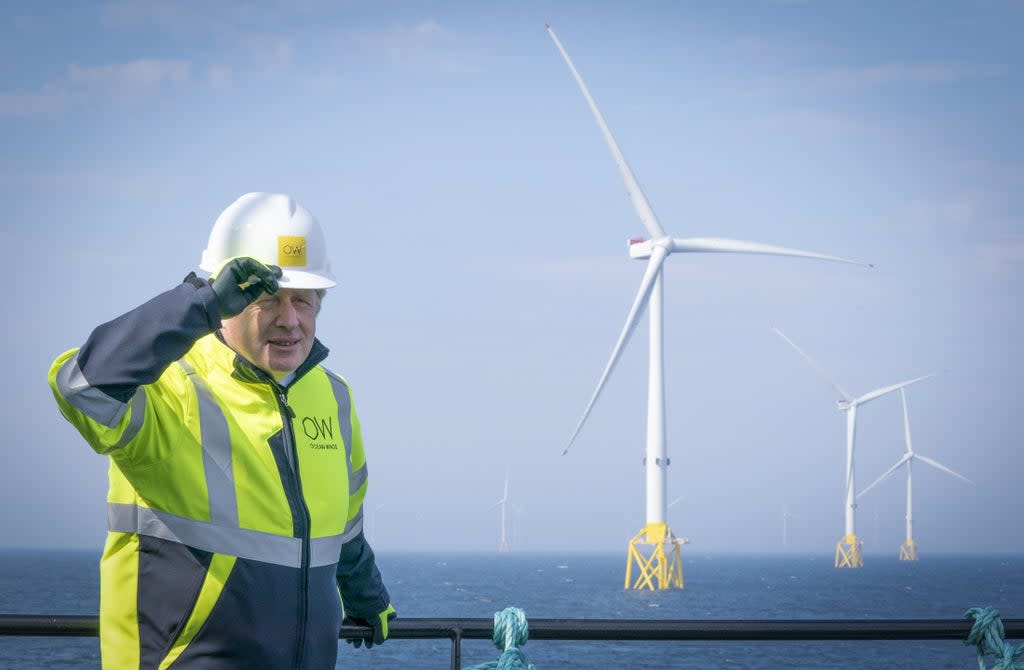 Prime Minister Boris Johnson onboard the Esvagt Alba during a visit to the Moray Offshore Windfarm East (Jane Barlow/PA) (PA Wire)