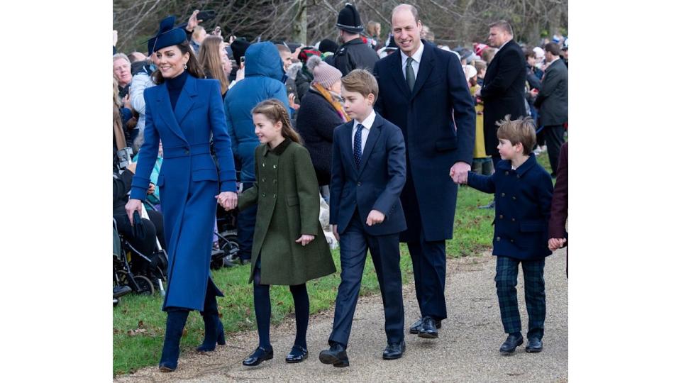 Prince and Princess of Wales walk to church with their children