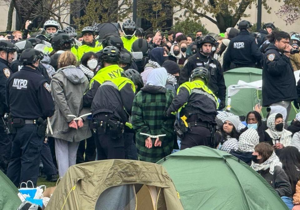 Protesters being handcuffed at Columbia. Robert Miller