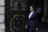 Belarus opposition leader Sviatlana Tsikhanouskaya arrives in Downing Street for a meeting with the British Prime Minister Boris Johnson in London, Tuesday, Aug. 3, 2021. (AP Photo/Alastair Grant)