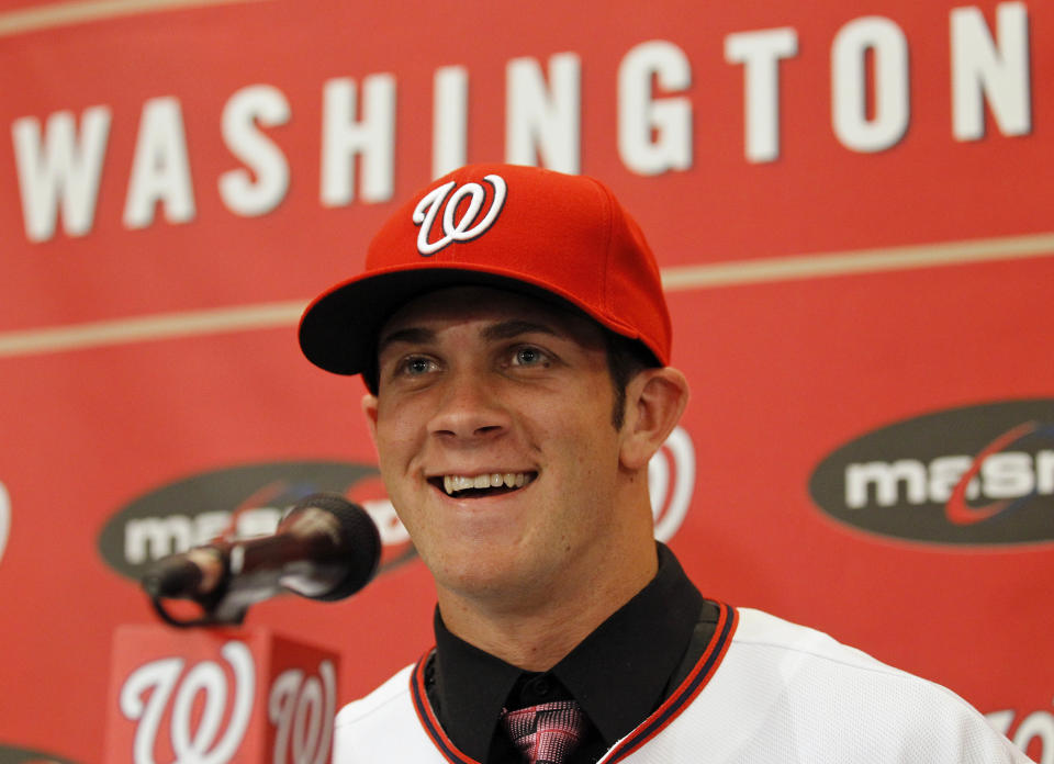 It’s been a long time since Bryce Harper was beardless. (AP Photo/Alex Brandon)