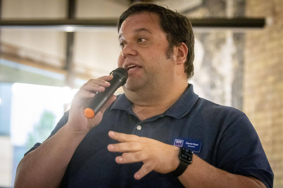 Democrat David Roth, who is vying for one of Idaho's U.S. Senate seats, campaigns in Twin Falls Idaho, Thursday, Oct. 20, 2022. (Drew Nash/Times- News via AP, File)