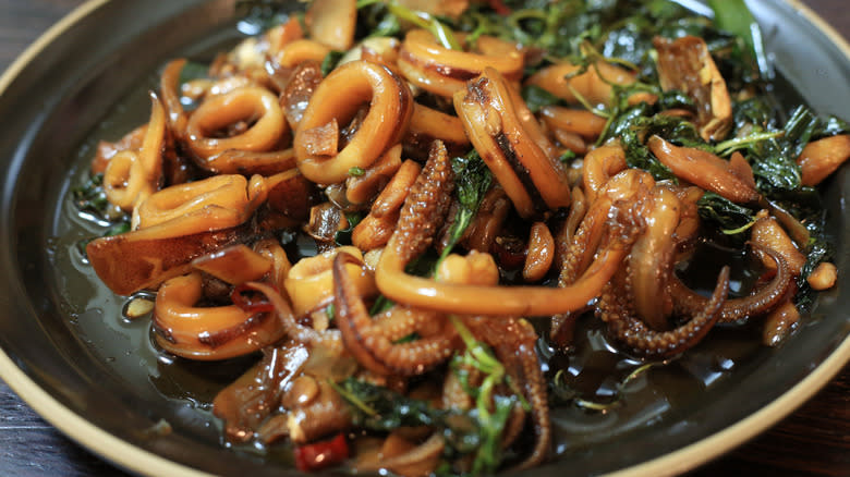 three cup squid on plate