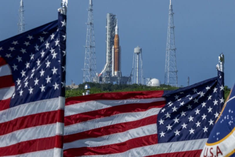 Artemis 1 docks on Launch Pad 39b at the Kennedy Space Center in Florida in 2022. The Artemis program is intended to bring a man and other scientific instruments to the surface of the moon.  On Monday, space company Astrobotic said its Lunar Lander had an issue that could derail its mission to support Artemis' goals for future manned flights to the moon.  File photo by Pat Benic/UPI