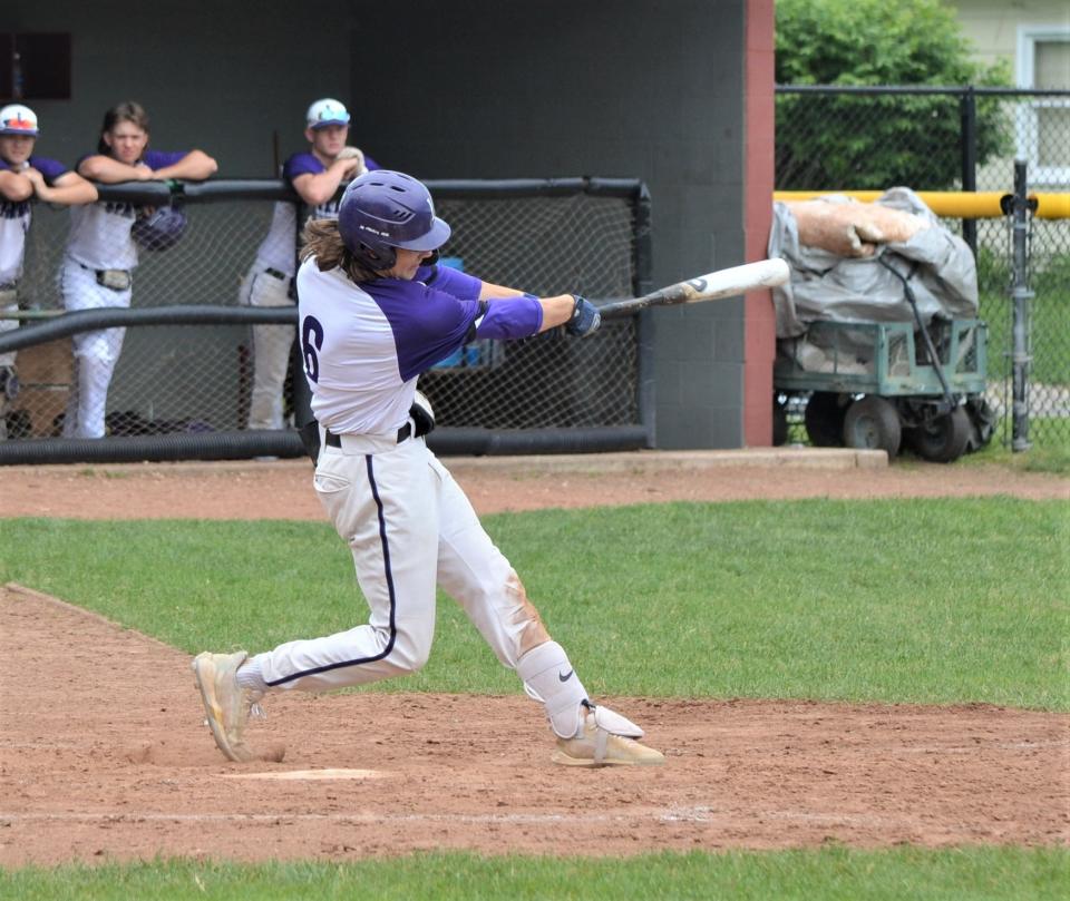 Jake Kucharczyk hits a home run during Lakeview's district semifinal win over Jackson in Division 1 action at Coldwater on Saturday. The Spartans will play Ann Arbor Skyline in a regional semifinal at Coldwater on Wednesday.