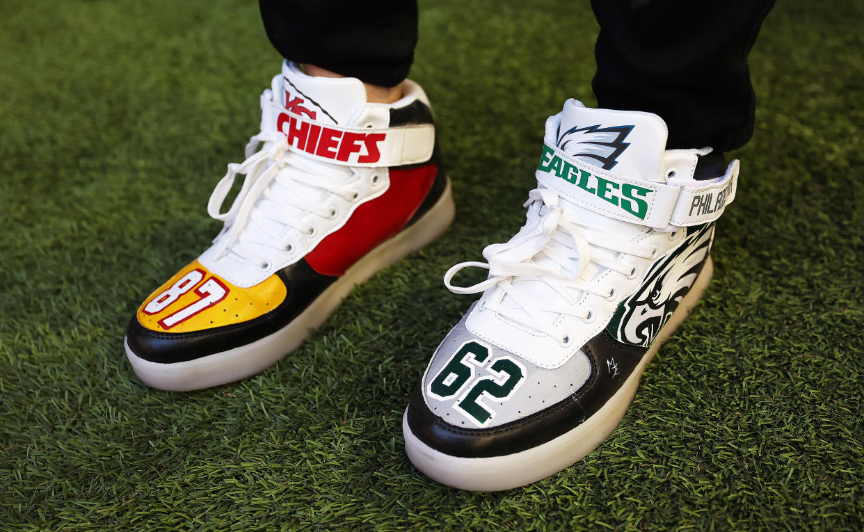 A detail of the shoes of Donna Kelce. (Gregory Shamus / Getty Images)