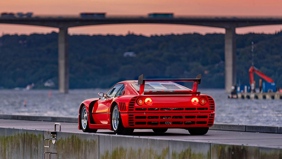 A rear 3/4 view of the 1987 Ferrari 288 GTO Evoluzione