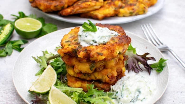Fritters with yogurt dip