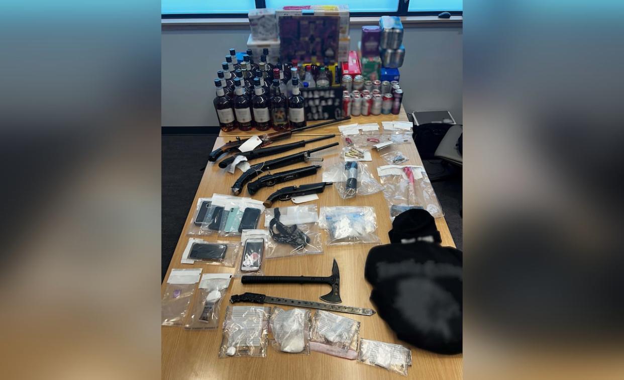 Contraband items that the RCMP gathered from Pelican Narrows over a weekend.  (RCMP - image credit)