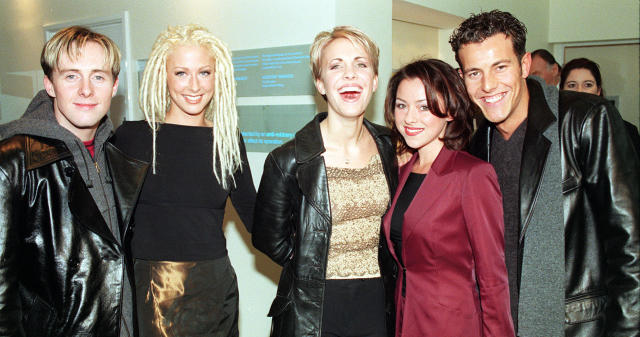 Faye Tozer (second from the left) with her Steps band mates in 1998. (PA Images)
