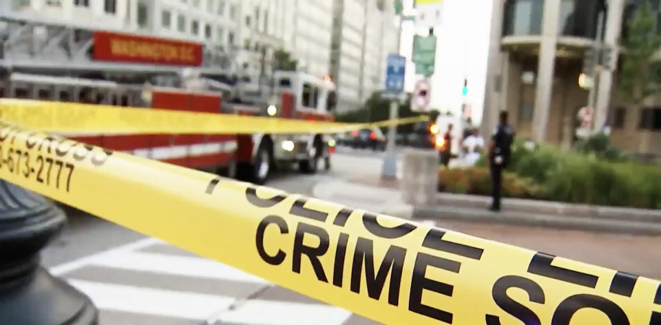 Caution tape at the scene of a shooting at the Mandarin Oriental Hotel (WRC)