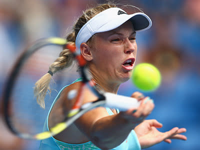 Wozniacki is known as one of most glamorous players on tour, but perhaps not at this precise moment.