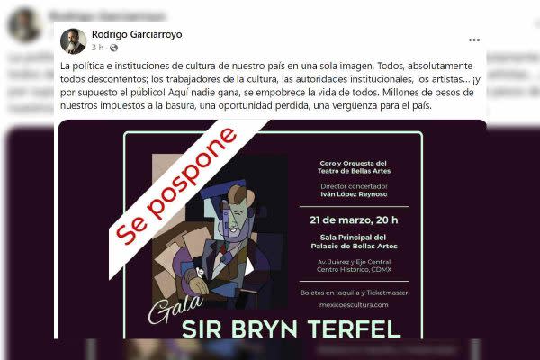 El tenor Rodrigo Garciarroyo dijo que la suspensión del evento con sir Bryn Terfel en Bellas Artes fue una oportunidad perdida. Foto: Captura Facebook