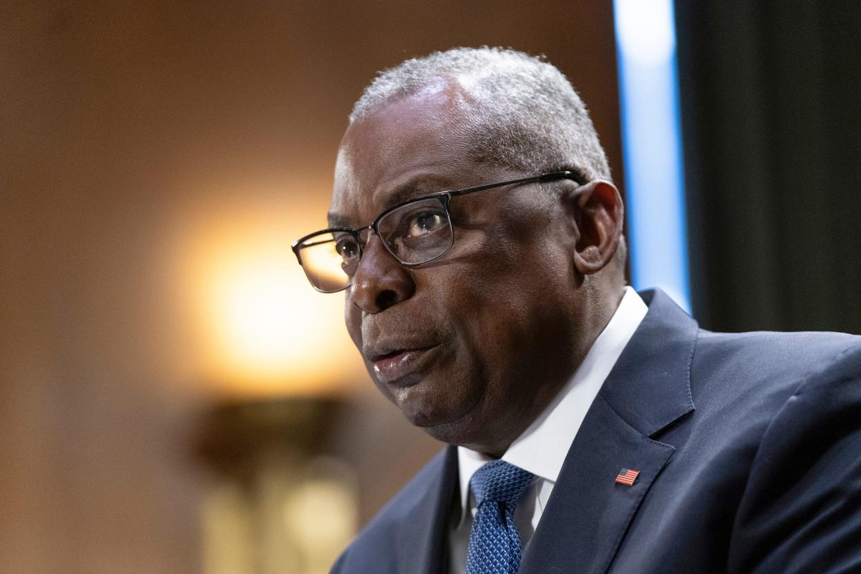 Defense Secretary Lloyd Austin testifies before a Senate Appropriations Committee on Capitol Hill on Oct. 31, 2023. The U.S. launched an airstrike on a facility in eastern Syria linked to Iranian-backed militias, in retaliation for what has been a growing number of attacks on bases housing U.S. troops in the region for the past several weeks, the Pentagon said.