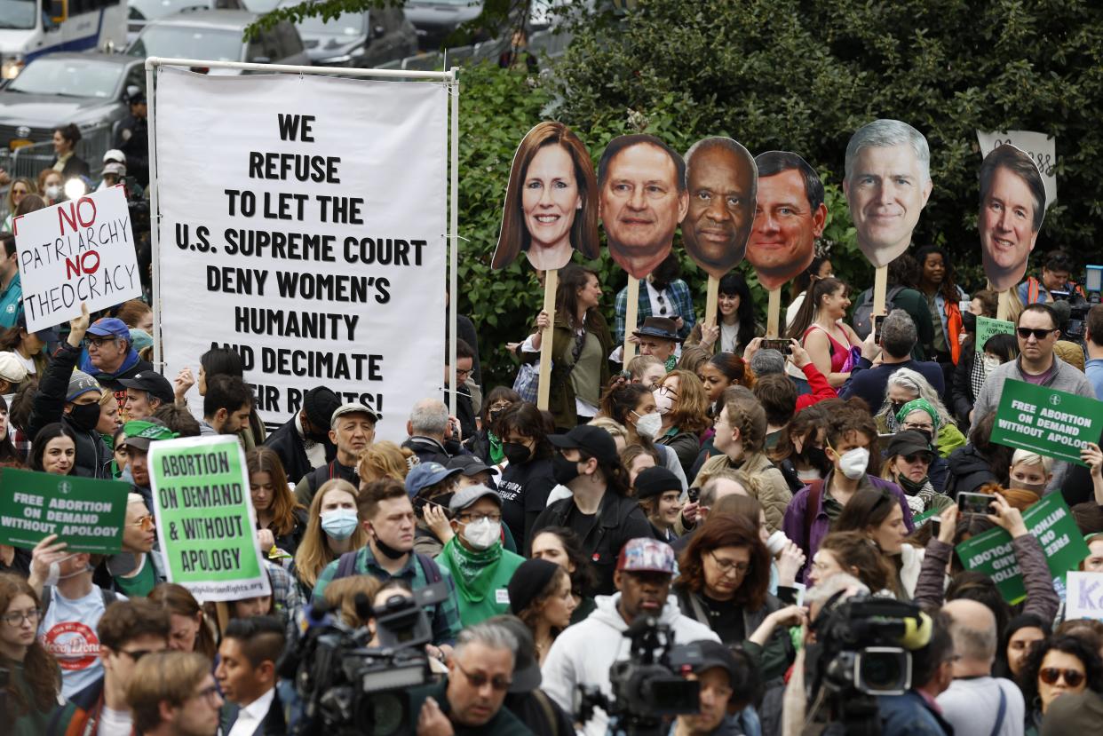 Protesters rally in support of abortion rights, May 3 in New York.