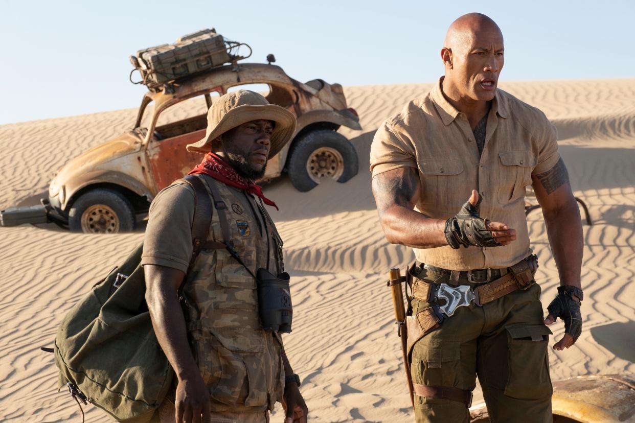 Mouse Finbar (Kevin Hart, left) and Dr. Smolder Bravestone are video-game avatars on a new adventure in "Jumanji: The Next Level."