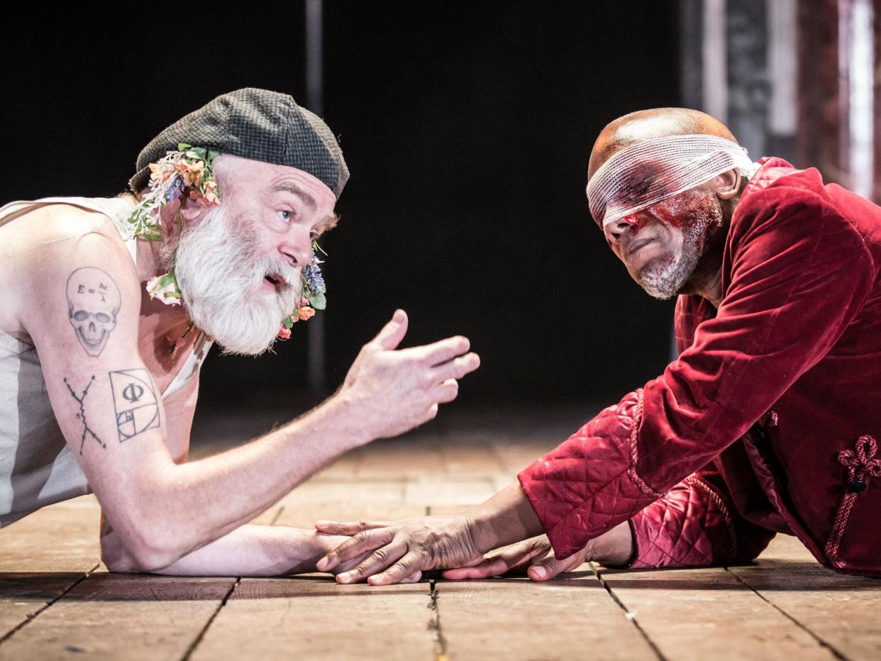 Kevin R McNally as Lear and Burt Caesar as Gloucester in Nancy Meckler's 'King Lear' at Shakespeare's Globe: Marc Brenner