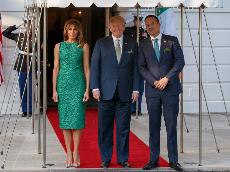 President Donald Trump and first lady Melania Trump greet Prime Minister Leo Varadkar of Ireland in 2018.