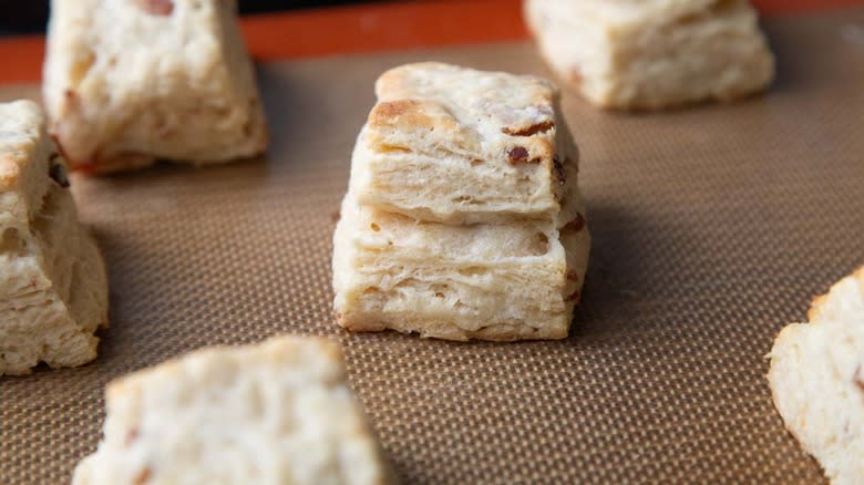 baked biscuits on baking sheet