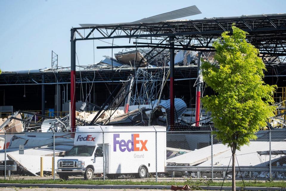 PHOTO: The FedEx facility is Portage, Mich., is shown on May 8, 2024, after being damaged by a tornado. (Junfu Han/Detroit Free Press via USA Today Network)