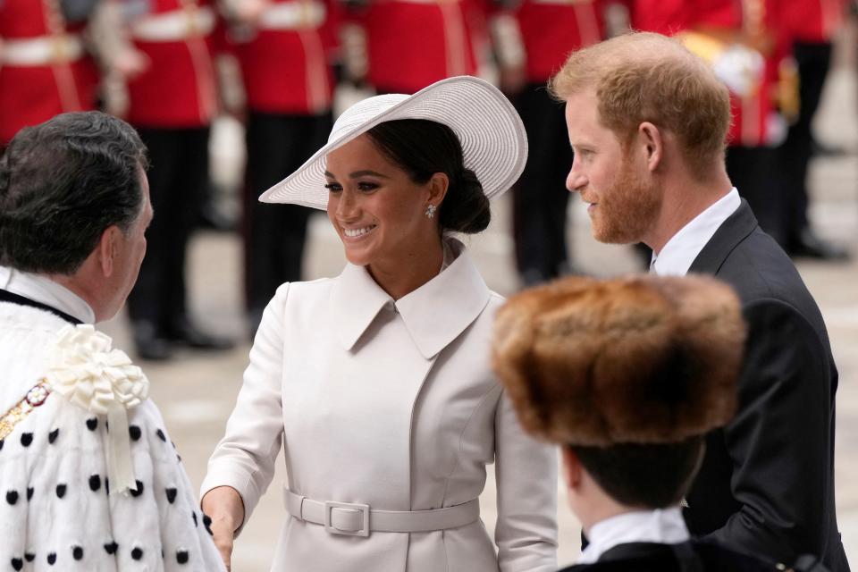 She also wore the same pair of earrings that she had worn on her last outing as a working royal. (Getty Images)