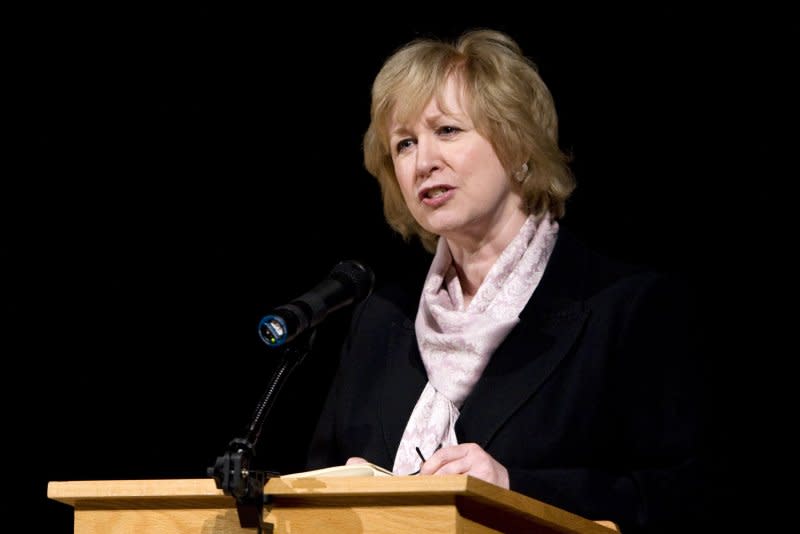 Former Prime Minister of Canada Kim Campbell speaks during the BREAKTHROUGH: The Women, Faith, and Development Summit to End Global Poverty at the Washington National Cathedral in Washington on April 13, 2008. On June 13, 1993, Canada got its first female prime minister when the ruling Progressive Conservative Party elected Campbell to head the party and thus the country. File Photo by Patrick D. McDermott/UPI