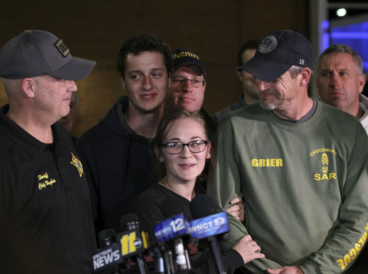 Casey’s parents, Britney and Chris Hathaway, thank everyone involved in the search for their son (Picture: AP)