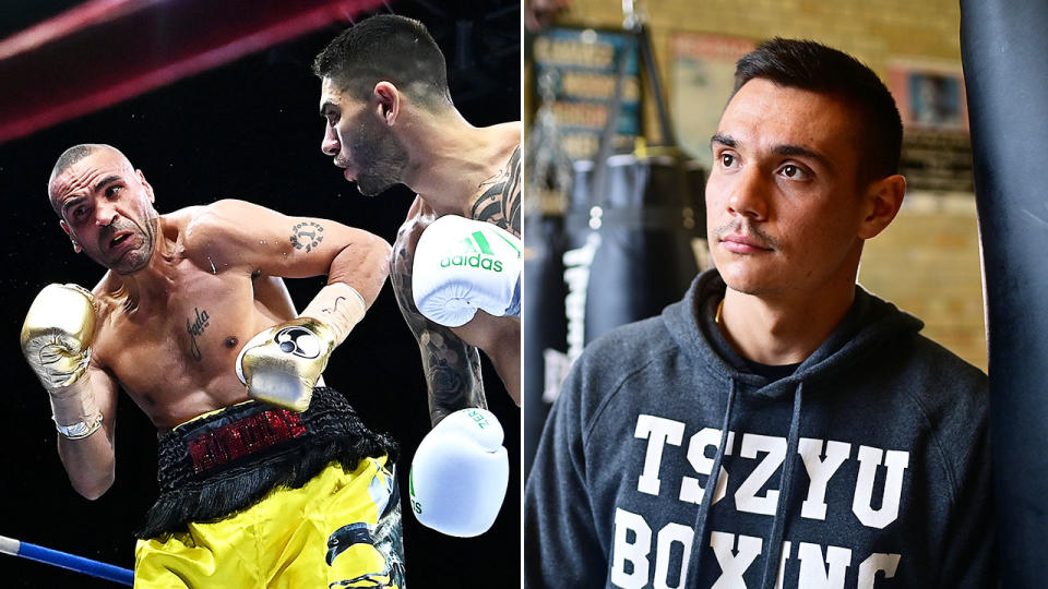 Pictured right, Tim Tszyu says he couldn't watch the fight between Michael Zerafa and Anthony Mundine.