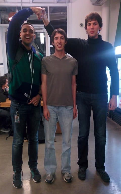 Former Google staff member Joshua Damore (centre) with two colleagues