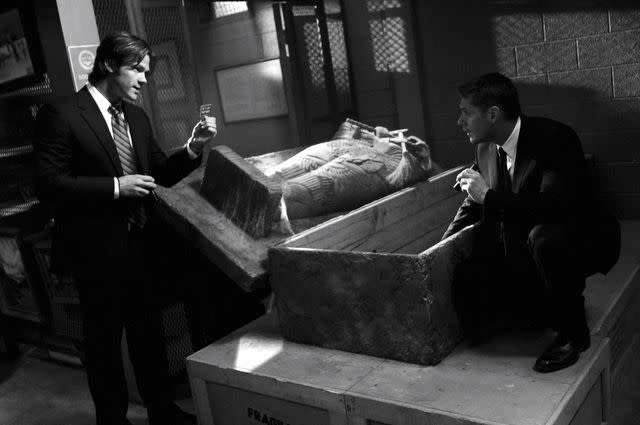 <p>Everett Collection</p> Jared Padalecki and Jensen Ackles in "Monster Movie"