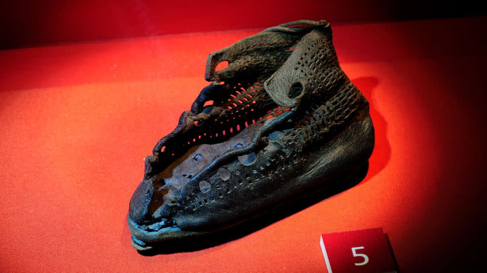 Vindolanda's collection of 5,000 shoes is the largest found at a single site in the Roman Empire. Women and children's footwear (like this baby's bootie) sheds light on the army communities. - Adam Stanford/The Vindolanda Trust