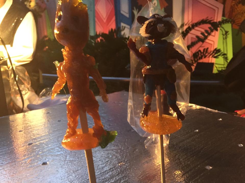 Handmade Groot and Rocket Lollipops