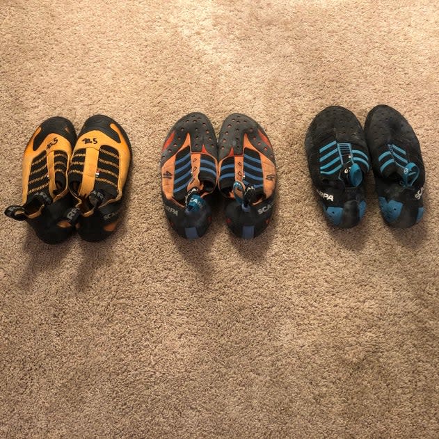 All three iterations of the Scarpa Instinct slippers.